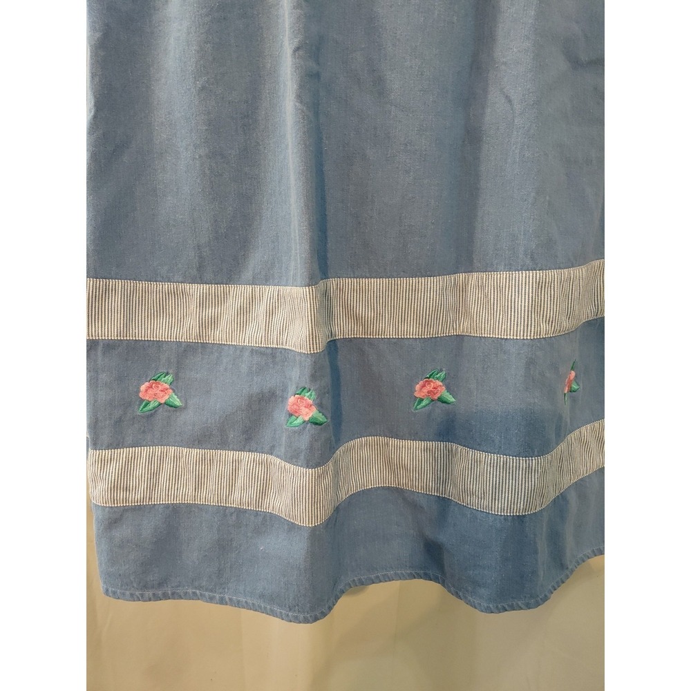 Vintage 90's Embroidered Striped Trim Demin Cottagecore Midi Skirt Cotton 16 - Picture 3 of 10